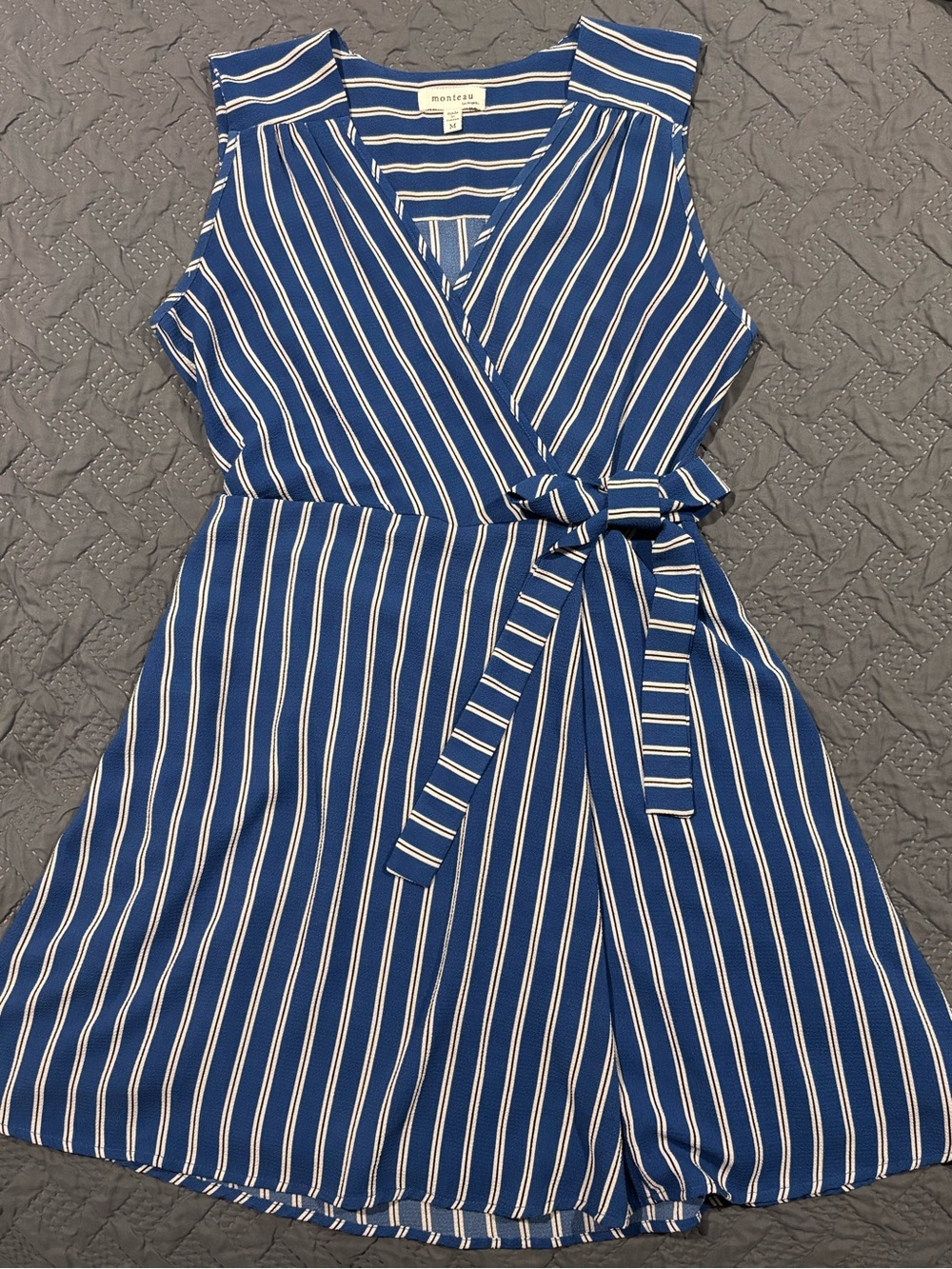 Monteau Navy and Off White Striped Wrap Dress
